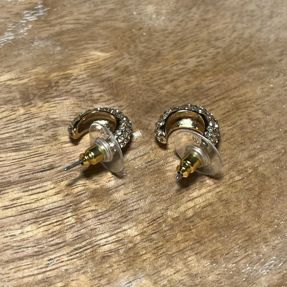 Rhinestone Half Hoop Gold Tone Earrings - Picture 5 of 8